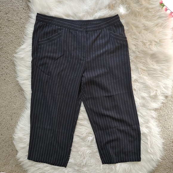🌿 Eileen Fisher Indigo wide leg cropped pant navy pinstripe size XL - Picture 2 of 8